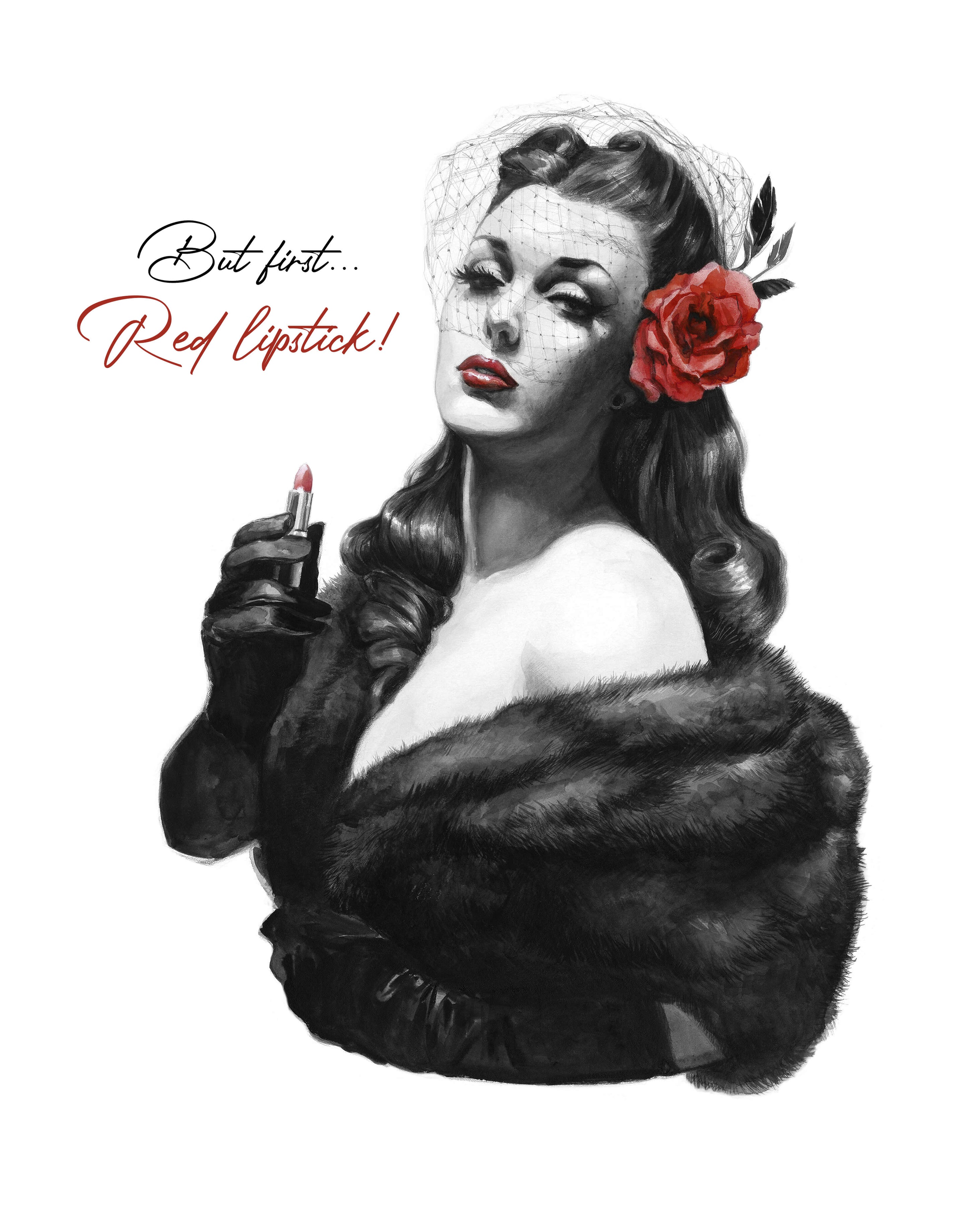 Impression numérotée et signée "But first, Red lipstick!" - Femporium