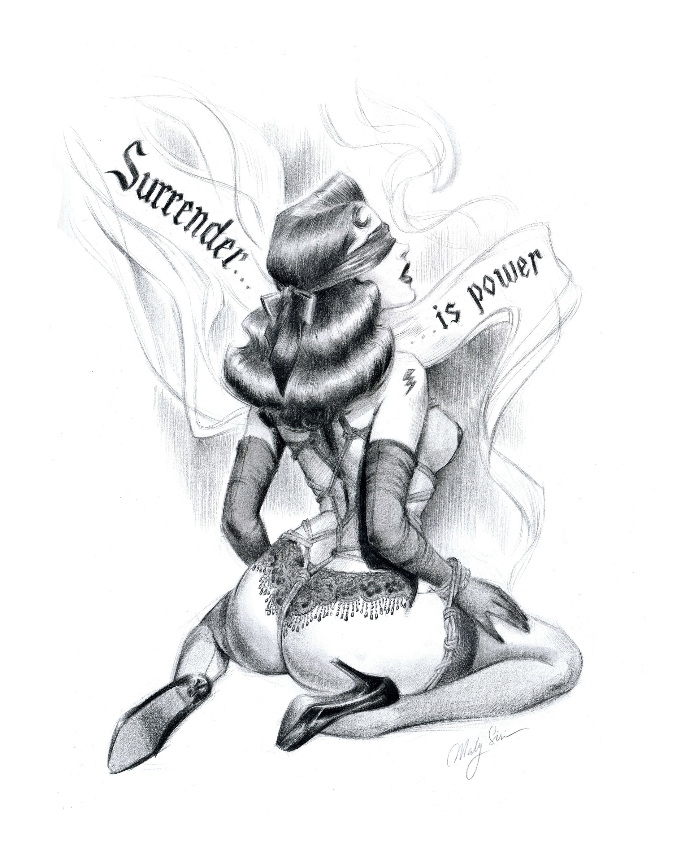 Impression embellie, numérotée et signée "Surrender is Power" - Femporium
