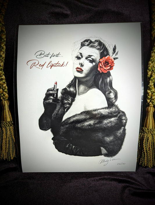 Numbered and signed print "But first, Red lipstick!"